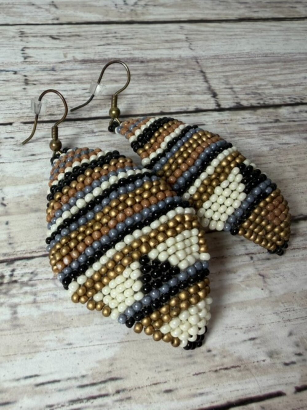 Hand beaded aztec/geometric dangle earrings